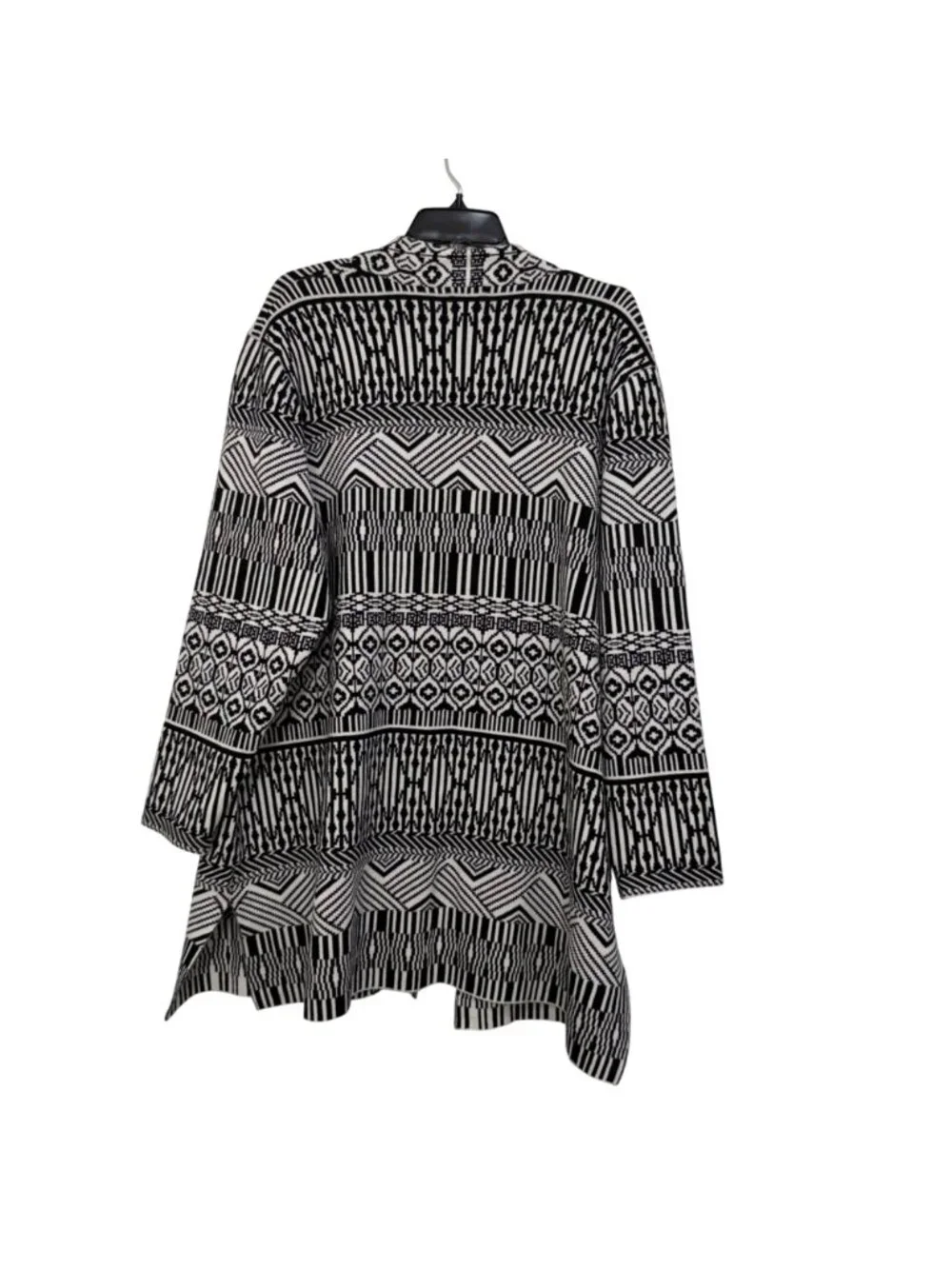 Ruby Rd Women Black&White Open Front Cardigan Sweater 2X Heavy Knit Cotton Blend
